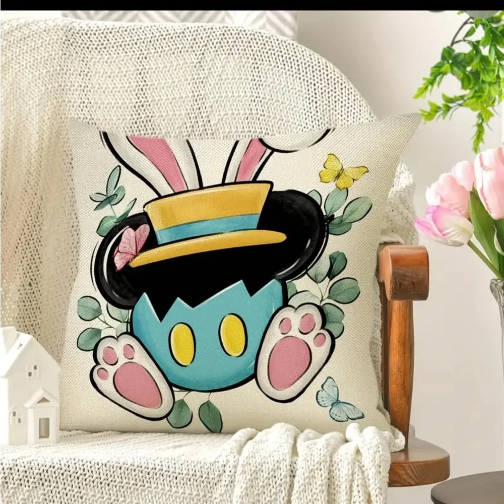 New 4pcs Easter Egg Mickey Mouse Throw Pillow Covers Holiday Decor 18x18 Disney